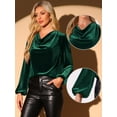thumbnail image 2 of DARING DIVA Women's Vintage Velvet Cowl Neck Lantern Sleeve Blouses XS Dark Green, 2 of 6