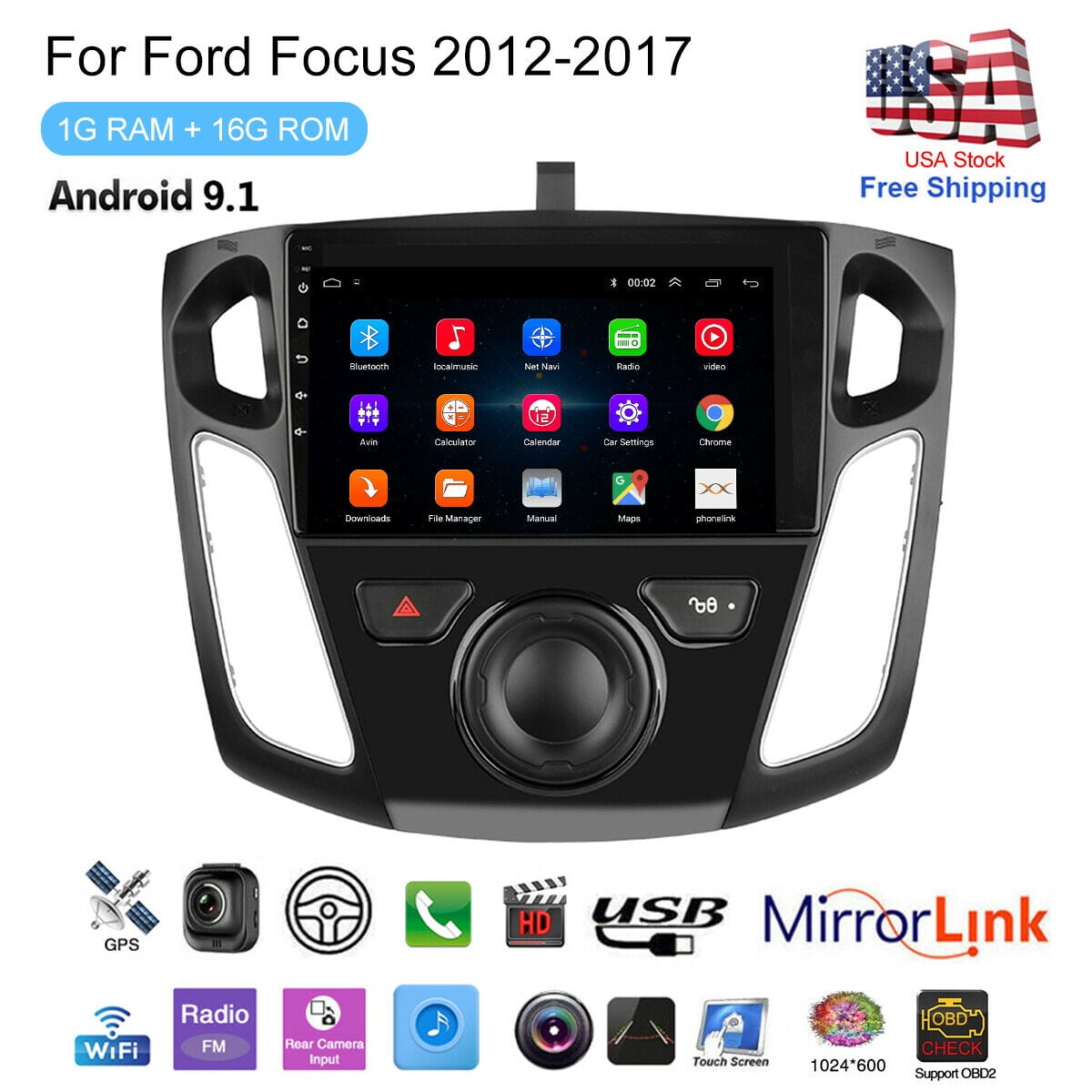 Fit for Ford Focus 2012-2017 9" Android 10.1 GPS Wifi 1+16G Car Radio MP5 Player