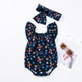 thumbnail image 4 of Utlike Baby Girls Bodysuits Summer Butterfly Sleeves Romper Flower Fruit Print Headband Casual Lightweight Playsuits For Infant Size 3 Months-6 Months, 4 of 5