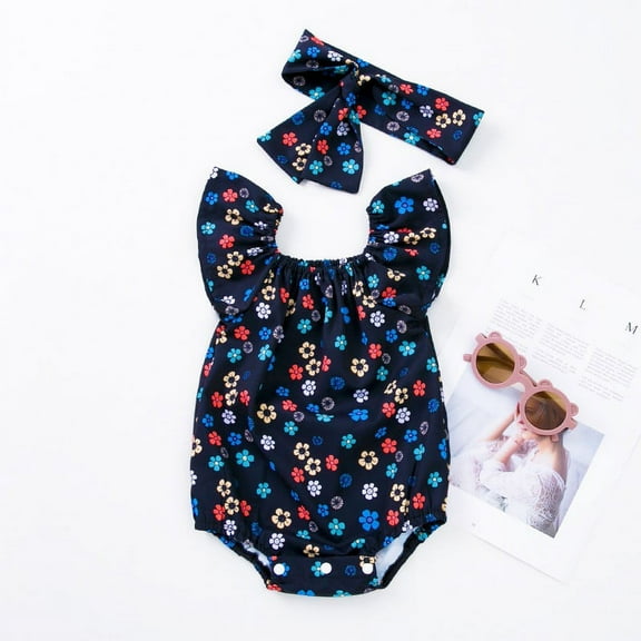 Gubotare Baby Girl Summer Outfit Baby Girls Bodysuits to for Summer Casual (Black,3-6 Months)