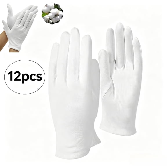 12 Pairs white Cotton Gloves , Soft Breathable Dry Skin Hand Care for Inspection, Photo, Jewelry, Serving, and SPA