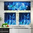 thumbnail image 3 of Blue Rose Butterfly Kitchen Window Curtains Valance and Tier Set 36 Inch 3 Piece Window Treatment Tiers for Living Room Bedroom Kitchen Decor Drapes, 3 of 6