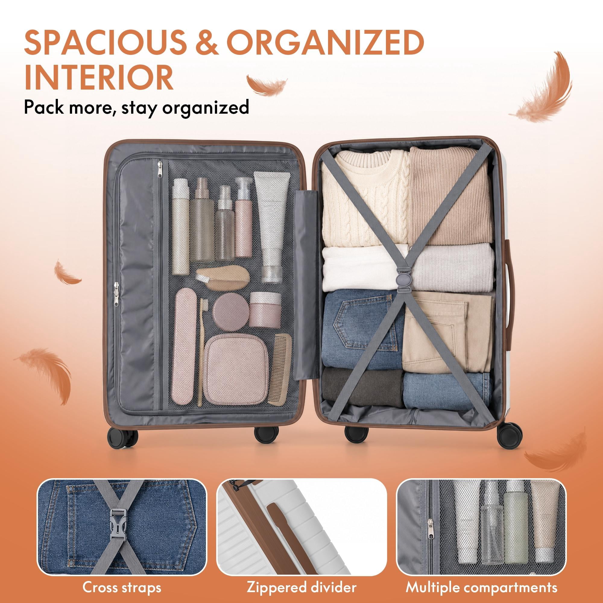 3-Piece PP Hardshell Luggage Set, Lightweight Scratch-Resistant Suitcases with Silent Spinner Wheels & TSA Lock, White