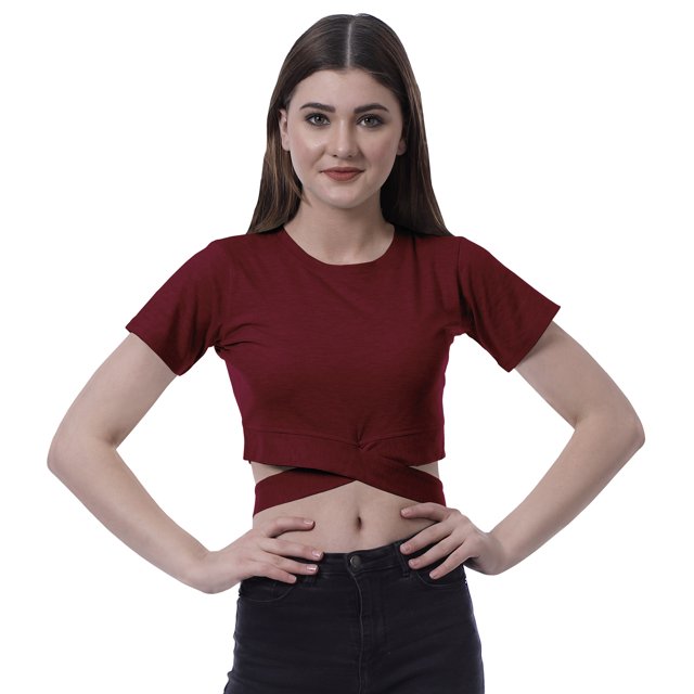 Moomaya Haut à Ourlet Croisé pour Femmes Manches Courtes Col Rond T-Shirt Blouse Hauts