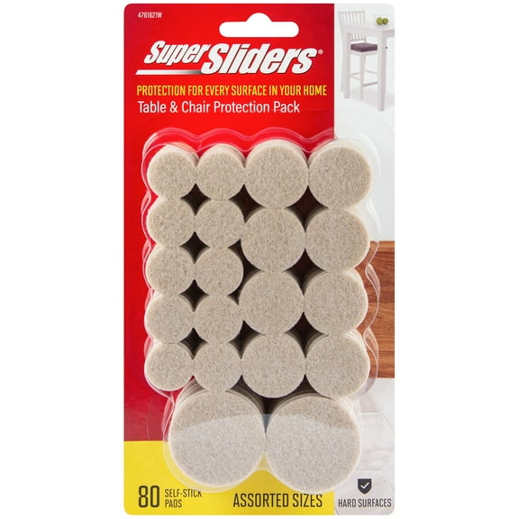 Super Sliders. Assorted sizes, Round Self Stick Felt Furniture Pads Beige, 80 Pack