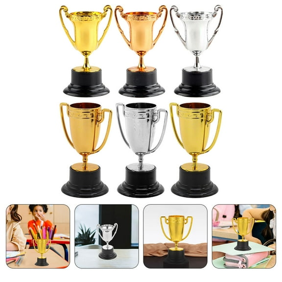 LEORX 6Pcs Small Trophy Decoration Silver Plastic Reward Parties