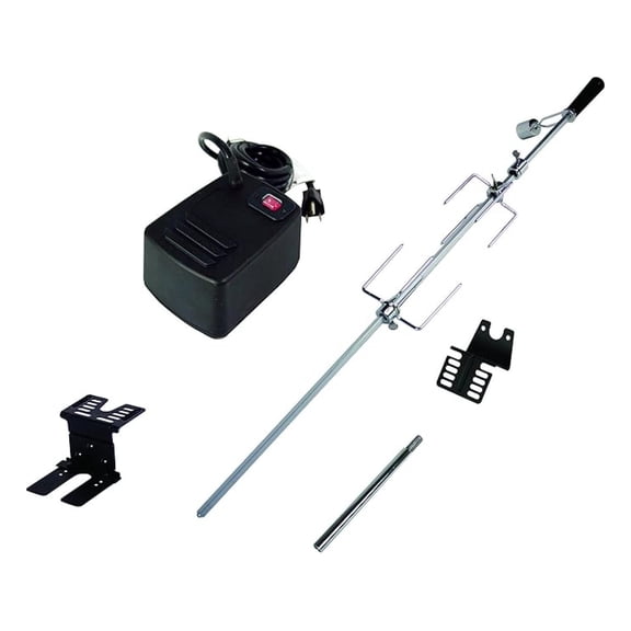 Rotisserie Kit for Grill - Universal Heavy Duty Spit Rod - Black & Silver - Up to 32" Grills - 55lb Capacity - Includes Motor & Forks