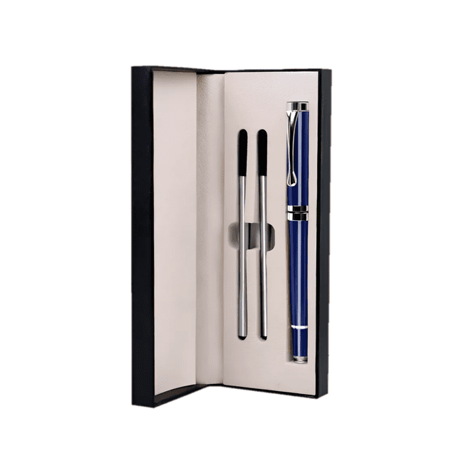 Pluma De Acero Con Recambio Y Caja Belug Azul