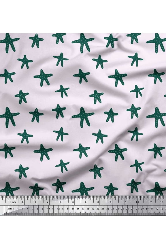 Green Heavy Satin Fabric Starfish Ocean Printed Craft Fabric by the Yard 54 Inch Wide