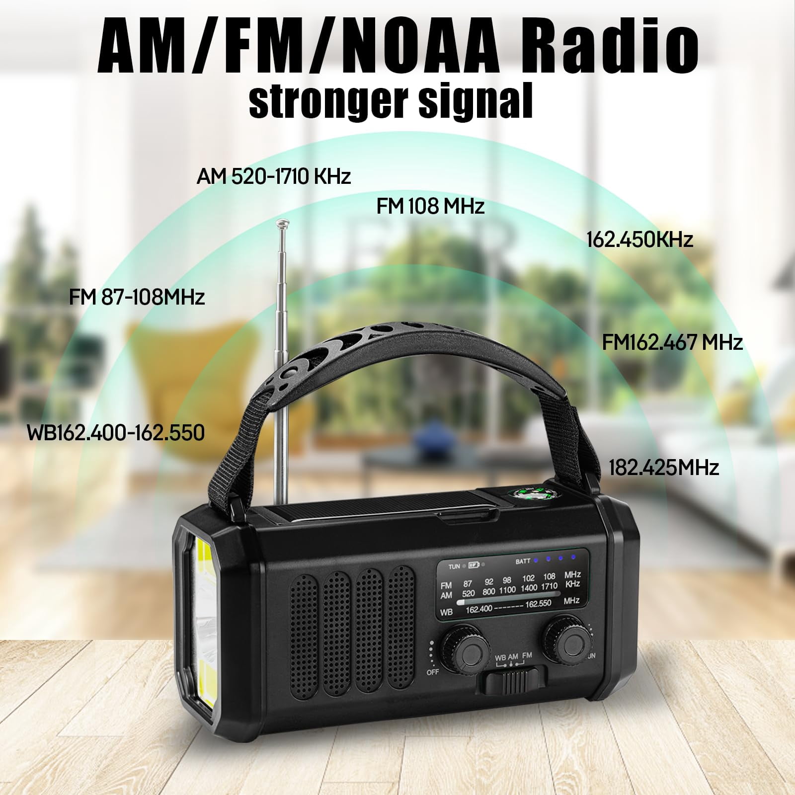 10000mah Emergency Crank Radio Noaa/am/fm Weather  Type-c Charge Solar Charging Sos 3 Modes Led Reading Lamp Compass For Outdoor Survival(black)