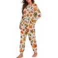 thumbnail image 4 of HELLHERO Thanksgiving Pajama for Women Maple Leaves Printed Pjs Set Comfy Loungewear Round Neck Loungewear Long Sleeve Tops Jogger Pants Pajama Sets, S, 4 of 5