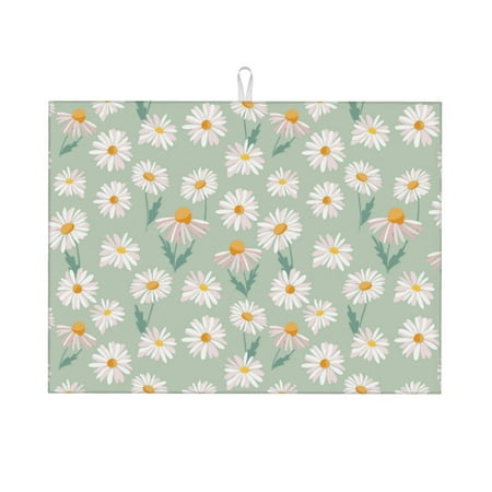 

Dish Drying Mat Daisies Flowers Light Green Highly Absorbent Microfiber Drying Mat Kitchen Counter or Sink Drawer Liner 18x24 Kitchen Drying Mat Coffee Mat Kitchen Essentials