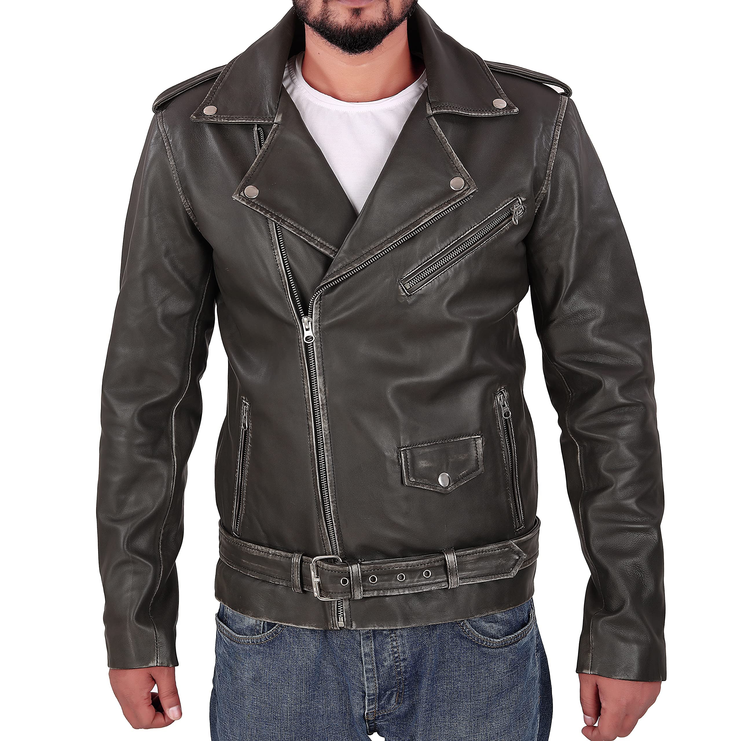 Mens Lambskin Leather Motorcycle Bomber Jacket main image 1