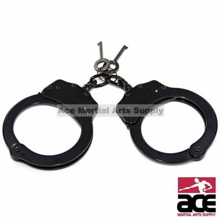Lock Handcuffs - Professional Handcuffs Black Steel Police Duty Double Lock w/Keys NEW