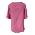 thumbnail image 5 of MIXUE Womens Summer Tops Linen Solid Color Button Down V Neck Short Sleeve Loose Casual Fashion Pullover T-shirts Daily-Wear,Pink,L, 5 of 5