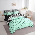 thumbnail image 3 of Homewish Kawaii Green Bow Knot Boy Girl Bedding Comforter Set 7-Piece,Polka Dots King Bedding Sets,Animal Zebra Print Ultra Soft Bed Sheets,Super Cozy Room Decor,Reversible, 3 of 8