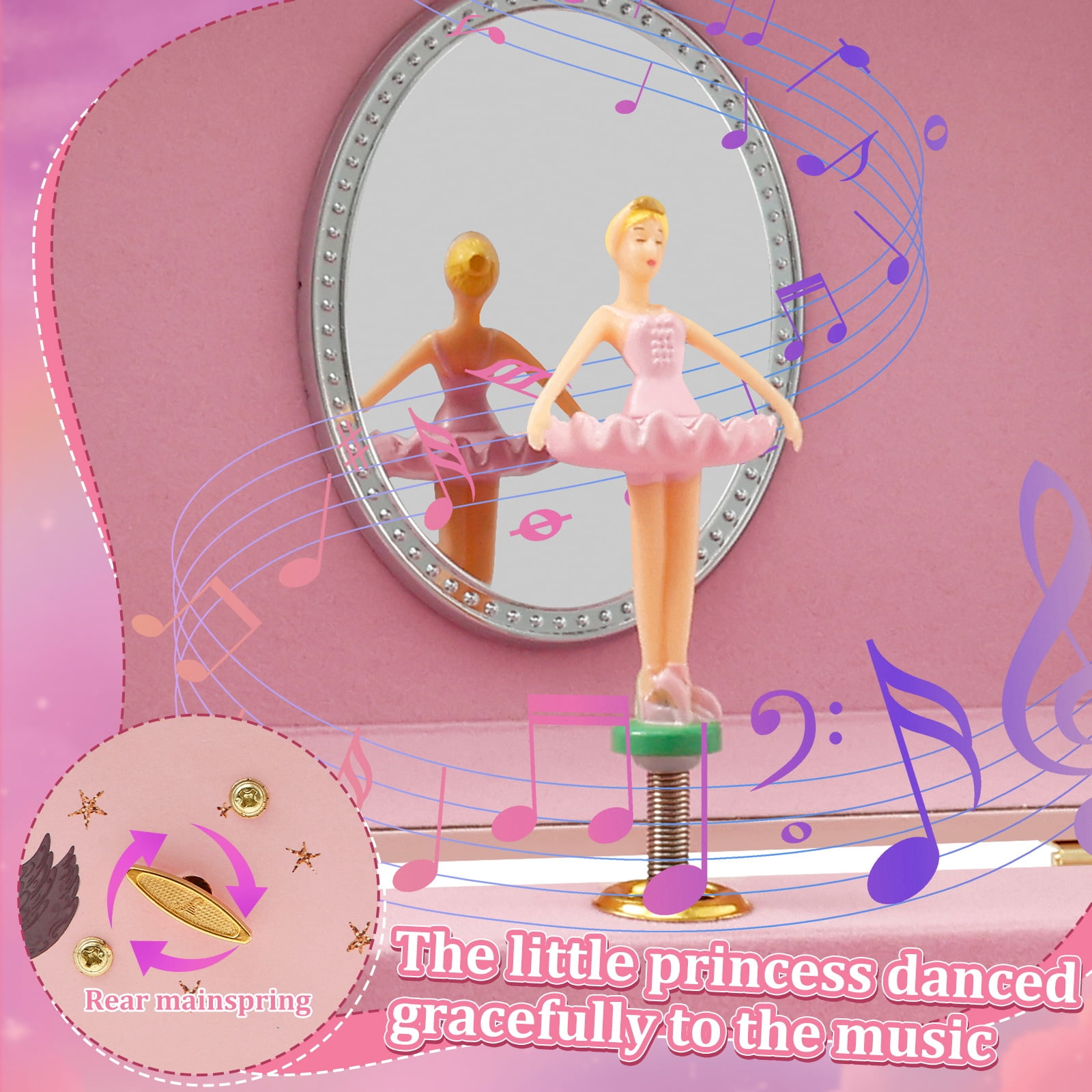 Musical Jewelry Storage Box Decorative Jewelry Organizer Box with Drawer Bracelet Ring Holder Case for Girls Kids Present