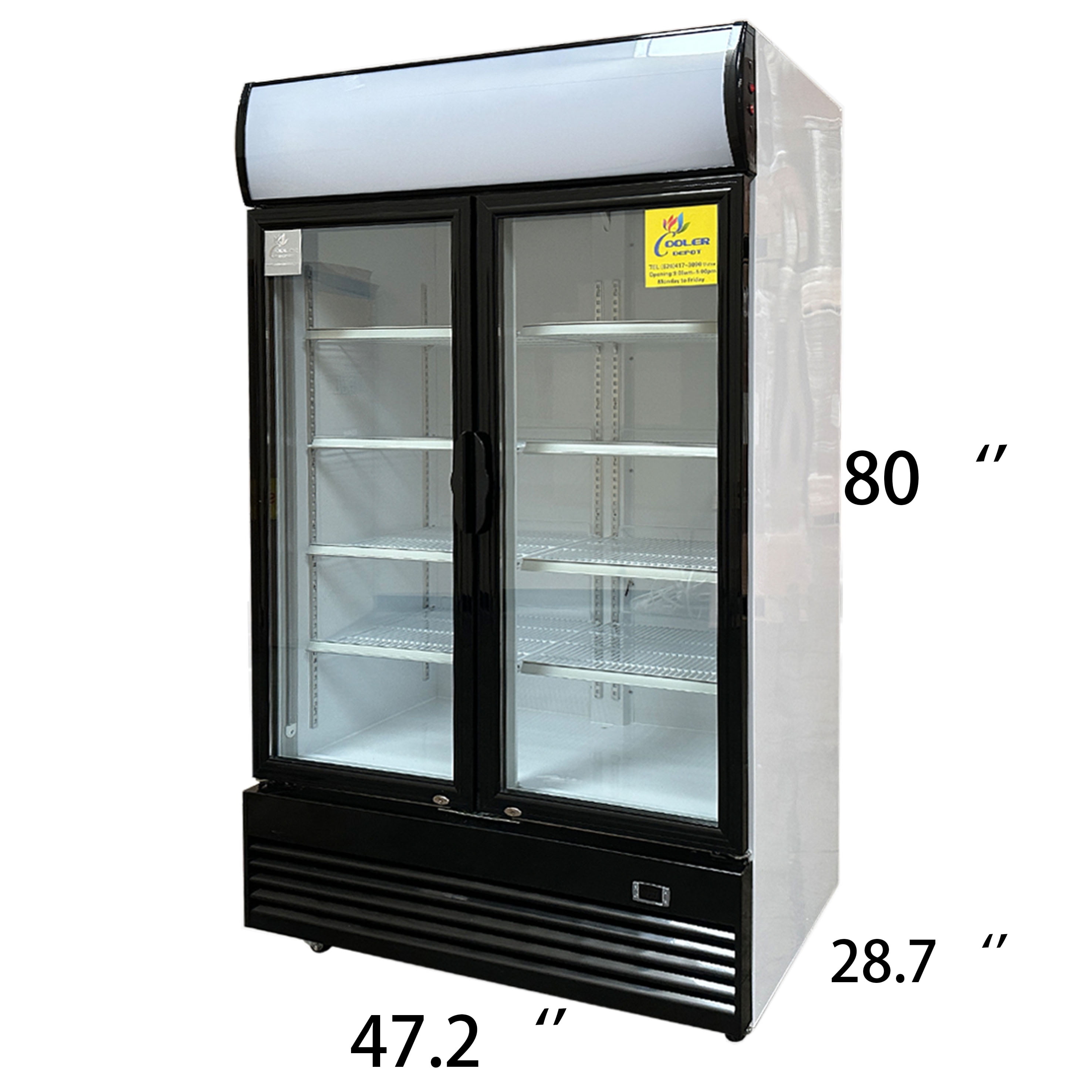 Cooler Depot 47 In. Double Glass Door Commercial Beverage Cooler Refrigerator Model LG1000 NSF ETL Certified