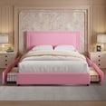 thumbnail image 2 of VECELO Full Size Bed with 4 Storage Drawers Upholstered Platform Bed Adjustable with Nailhead Trim Headboard Wooden Slats Support Bed Frame, Pink, 2 of 10