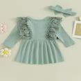 thumbnail image 4 of OUSITAID Robe d'Automne pour Bébé Fille Manches Longues Côtelées Robe Princesse Ligne A avec Bandeau, 4 of 8