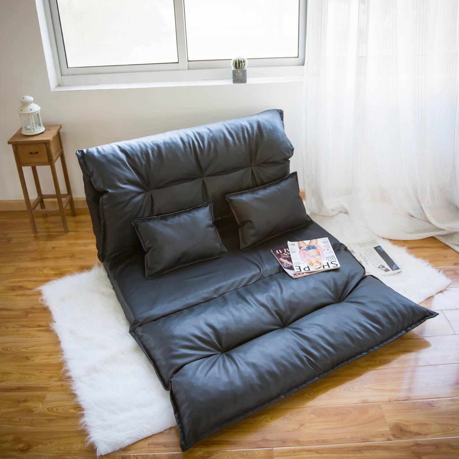Kinbor Floor Sofa Pu Leather Foldable Modern Leisure Bed Gaming With Two Pillows Black Kinbor Floor Sofa Pu Leather Foldable Modern Leisure Bed Gaming With Two Pillows Black Com