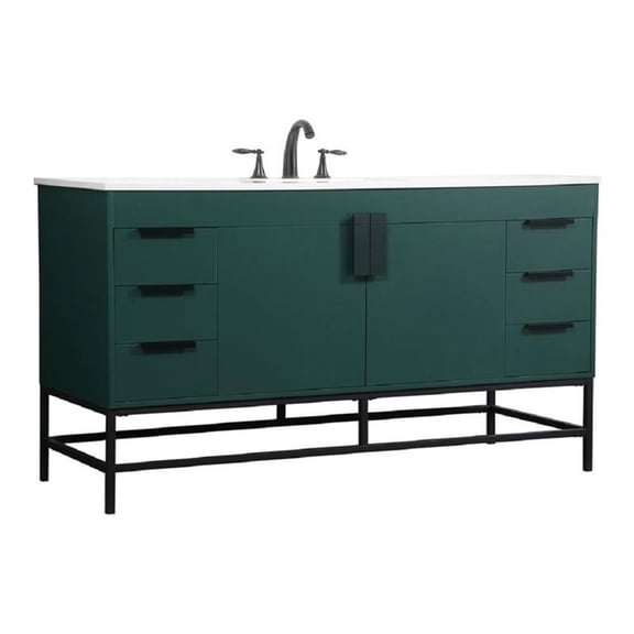Elegant Decor Eugene 60" Aluminum Alloy Iron Single Bathroom Vanity in Green