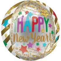 Anagram Happy New Year Streamers & Stars Orbz 15" Foil Balloon, Gold White Clear