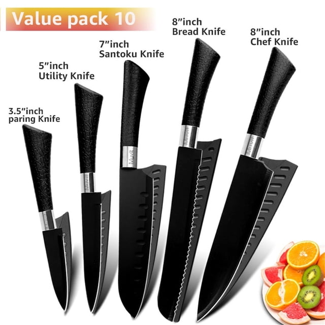 Akatsuki Kitchen Knives Set Coated Nonstick Chef Knife for Slicing Chopping Meat and Paring Fruits and Vegetables Easy-Grip Handle