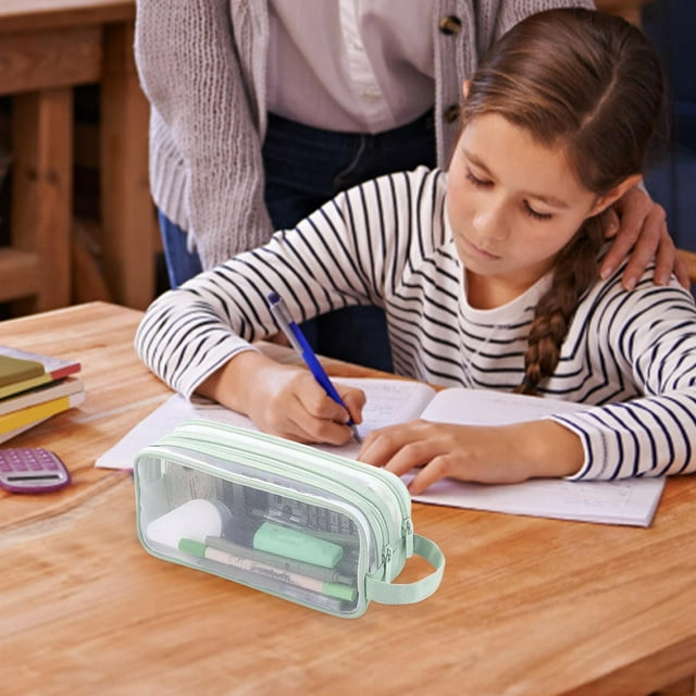 Qaailabf Double Layer Mesh Transparent Pencil Case | Large Capacity Holds 80 Pens | Nylon Mesh Polyester | Stylish Organization for Middle & High School Students | 225x75x95mm