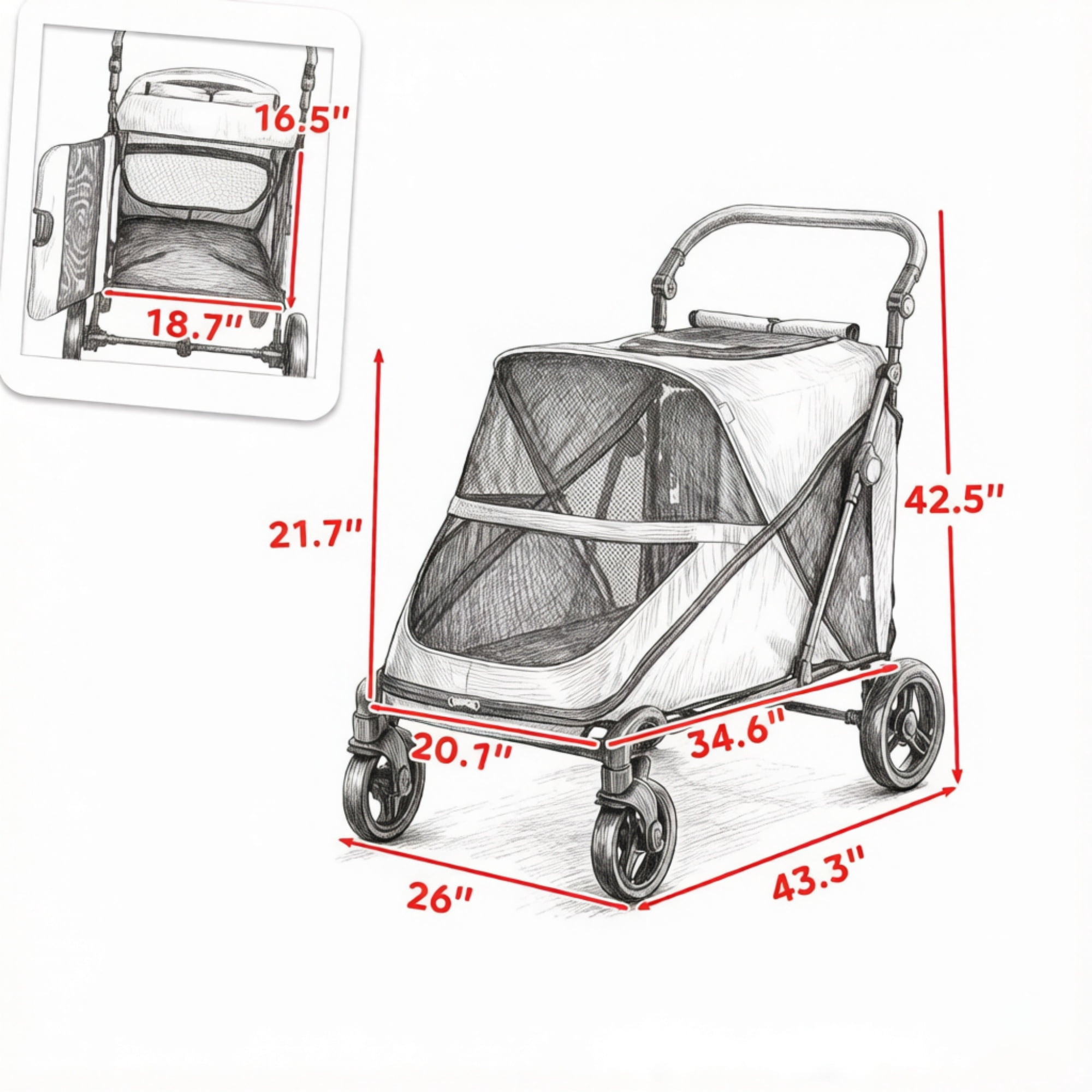 66 LBS Capacity Teal Pet Stroller for Large Dogs, All-Terrain Spring Suspension, 8-Position Adjustable Handle