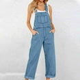 thumbnail image 2 of FUNUONY Women's Sleeveless Straps Baggy Jean Jumpsuit Overalls Casual Summer Bib Rompers with Pockets Denim Loose Fit Classic Bib Jeans Sleeveless Wash Water Overalls Trucker Jumpsuit Light Blue L, 2 of 8