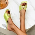 thumbnail image 5 of Leesechin Women's Square Toe Mules Comfortable Slippers High Heel Bow Shaped Sandals Yellow, 5 of 5