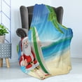 thumbnail image 4 of Christmas Soft Flannel Fleece Throw Blanket, Santa Claus Trunks on the Beach and Surfboard Sunny Hot Xmas Theme, Cozy Plush for Indoor and Outdoor Use, 60" x 80", Blue Green, by Ambesonne, 4 of 5