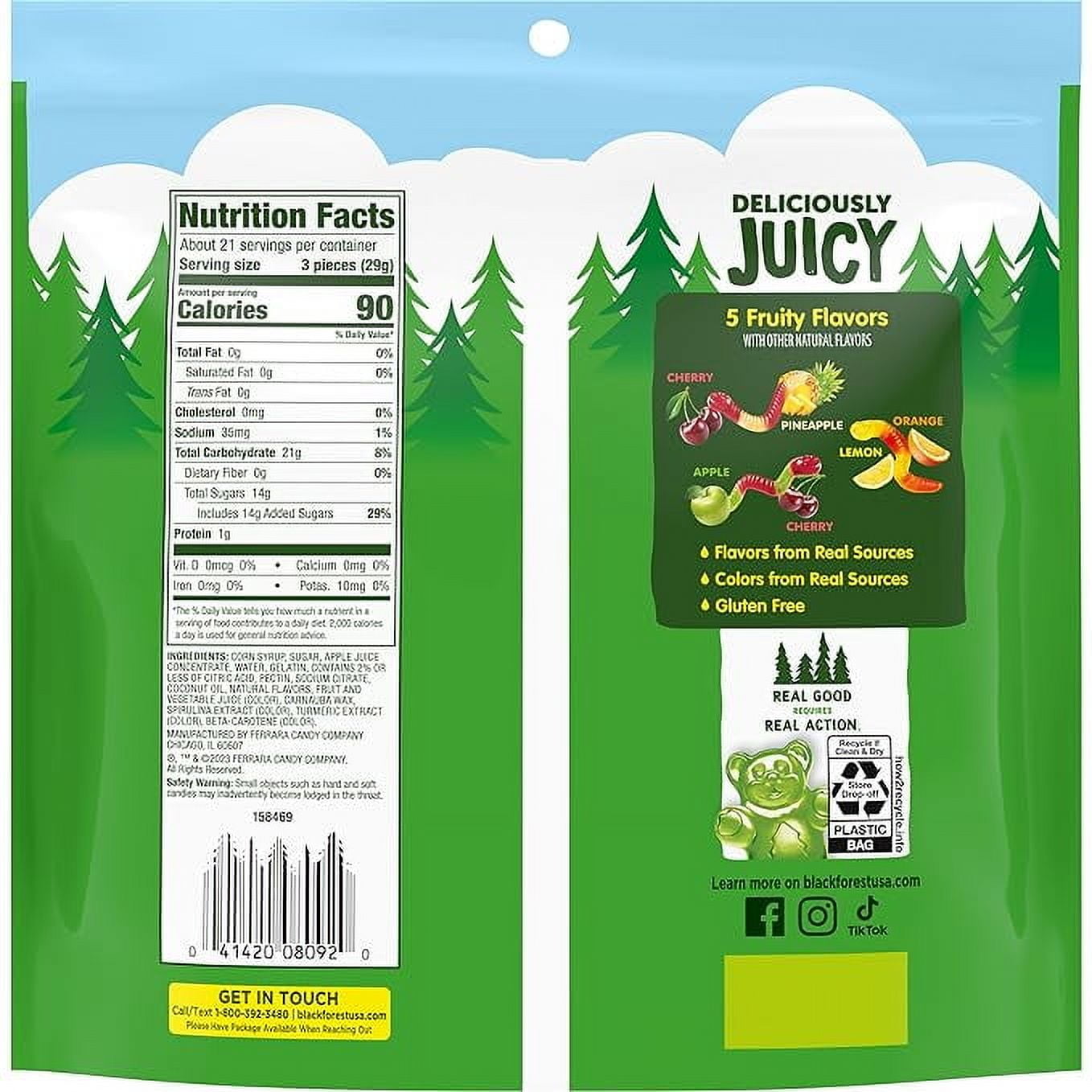 Black Forest Gummy Worms BCF26 Candy, Made With Real Fruit Juice, Resealable Bag, 22 Ounce
