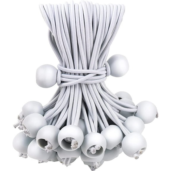50PCS Mini White Ball Bungee Cords, 4 Inch Heavy Duty Outdoor Bungee Cord with Balls, Tarp Tie Down Bungee Balls for Shelter, Camping, Cargo,Tent Poles UV Resistant