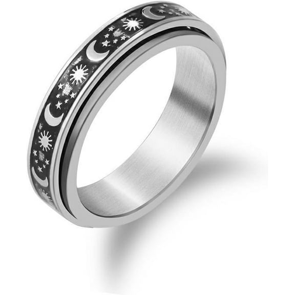 1Pc Stainless Steel Spinner Fidget Ring Rotating Sun Pattern Platinum 6mm Size 6 for Women Anxiety Meditation diy