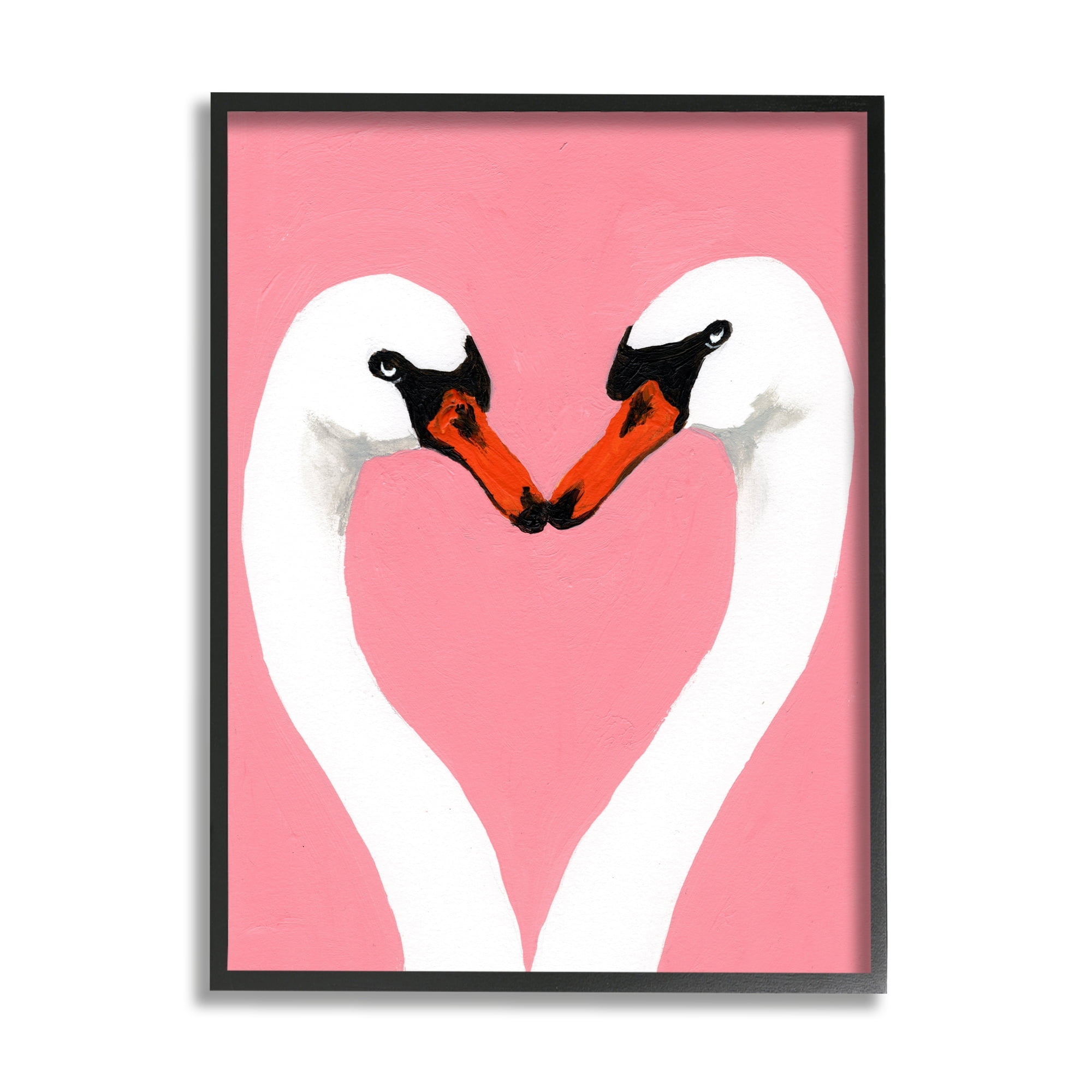 Stupell Industries Pink Swan Beaks Heart Shape Animals & Insects Painting Gray Framed Art Print Wall Art