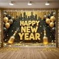 thumbnail image 5 of Gold Theme Happy New Year Banner Glitter Design New Year Banner Black Background Shiny Letters Celebration Banner for New Year Party Holiday Celebration Indoor Decoration, 5 of 9
