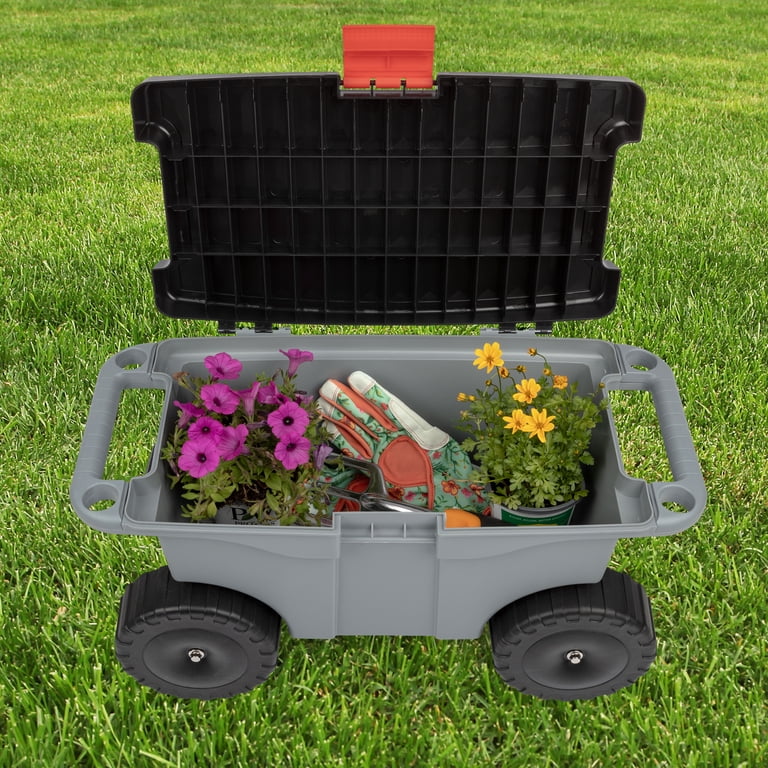 Pure Garden Rolling Garden Cart with Seat, Gray photo 7