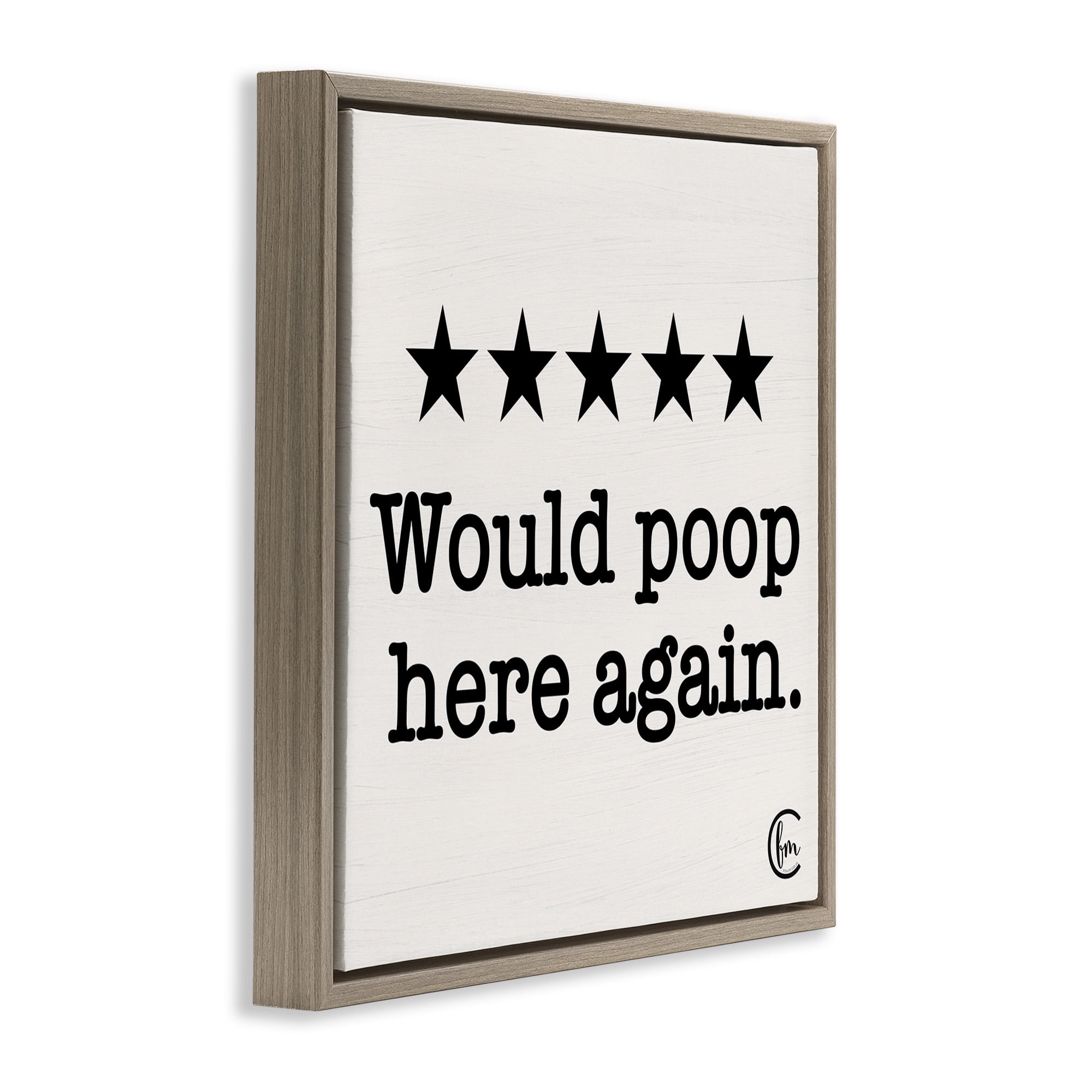 Stupell Industries Bathroom Rating Five Stars Typography Painting Brown Floater Framed Canvas Art Print Wall Art, 25 x 25