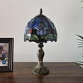 thumbnail image 4 of Tiffany Mini Table Lamp Blue Stained Glass Tulips for Living Room Bedroom Bedside 8" D*8" W*15" H, 4 of 6