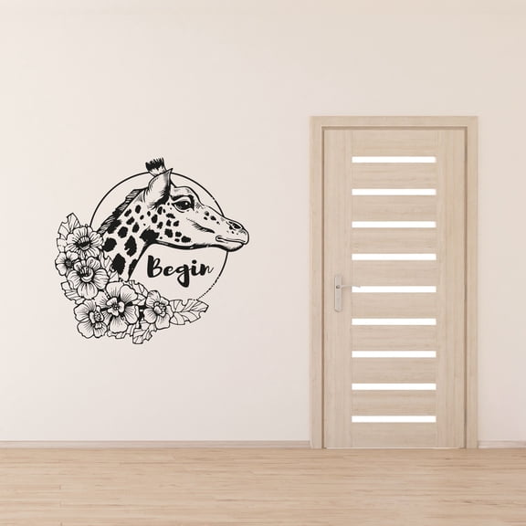 Begin - Beautiful Giraffe Silhouette Cute Flowers Beautiful Flower Crown Giraffe Pattern Animal Vinyl Wall Art Sticker Decal Home Kids Nursery Room Study Room Boys Girls Décor Design Size (10x10 inch)