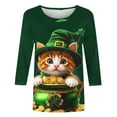 thumbnail image 2 of TaTaai St. Patrick's Day Women's Casual Print Round Neck 3/4 Sleeve T-Shirt Loose Top Gift, 2 of 5