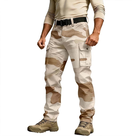CONZONE Men's Baggy Cargo Pants Straight Leg Tactical Hiking Pants for Men Trendy Elastic Waist Camouflage Soft Outdoor Joggers With Pocket