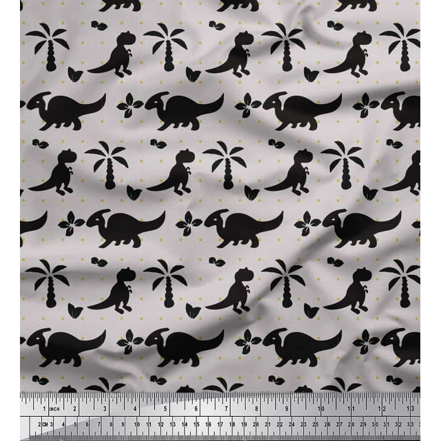 Soimoi Poly Georgette Fabric Dot,Tree & Dinosaur Jungle Print Fabric by the Yard 42 Inch Wide