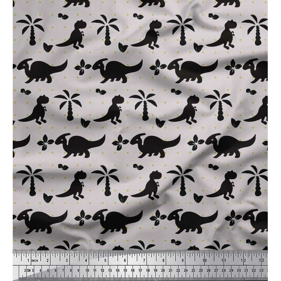 Soimoi polyester Crepe Fabric Dot,Tree & Dinosaur Jungle Print Fabric by Yard 52 Inch Wide