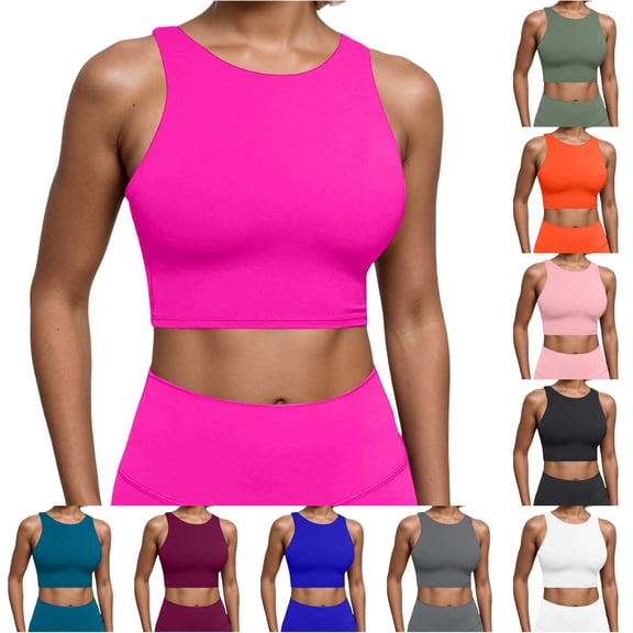 xfsWaSs Womens Tank Tops with Built In Bras High Neck Racerback Sports Bra Padded Workout Crop Tops Solid Color Summer Athletic Yoga Top