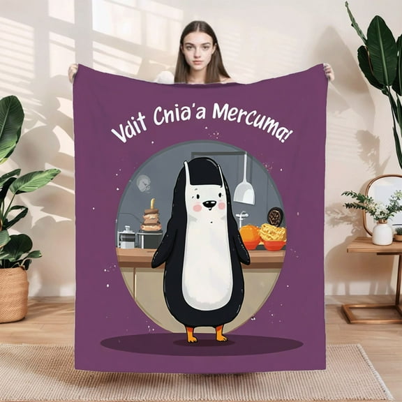 Durable Soft & Warm Flannel Blanket - Cozy Penguin Pattern Design for Sofa Travel Bed & Chair - Perfect for Snuggling