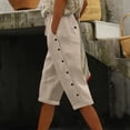 thumbnail image 2 of FAIWAD Capri Pants for Women Summer Casual Drawstring Elastic Waist Side Button Summer Shorts with Pockets, 2 of 8