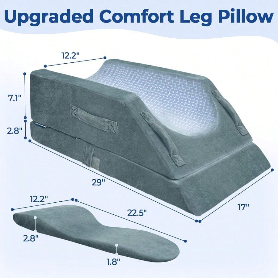 4 HeightAdjustable Leg Elevation Pillows for After Surgery with Ergonomic Curve Memory Foam Leg port Pillow for Legs Back Pain Relief Wedge Pillow for Sleeping Rest Double Leg